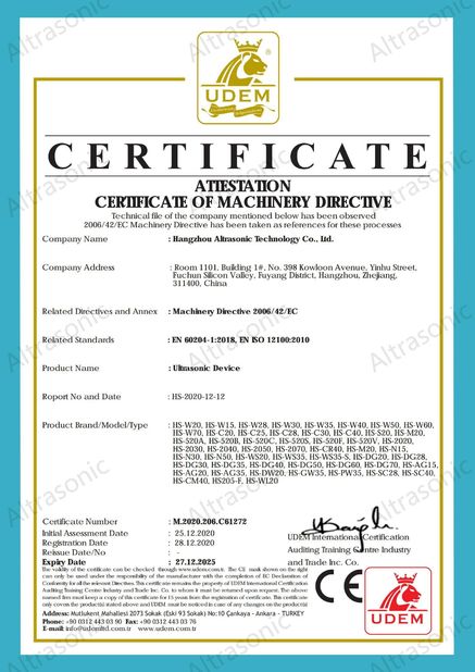 Porcellana Hangzhou Altrasonic Technology Co., Ltd Certificazioni